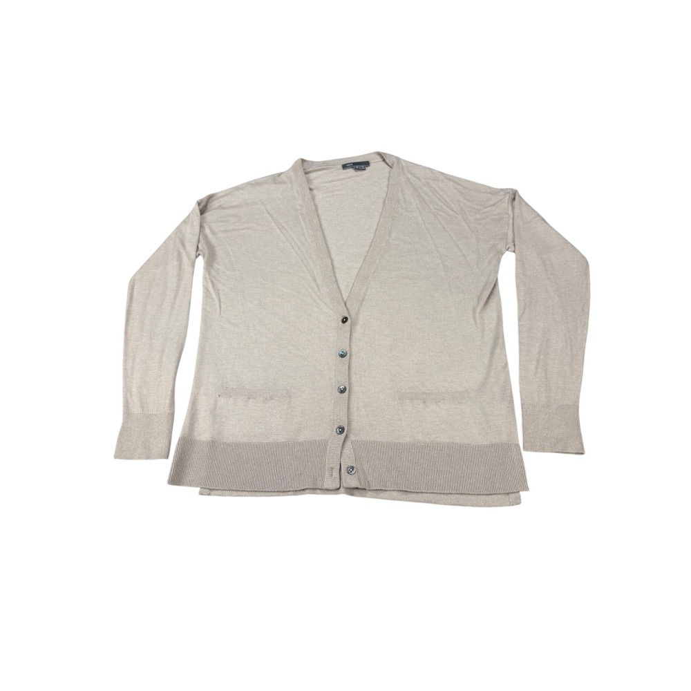 Vince Womens Beige Cashmere Blend V-Neck Button Front Cardigan Sweater Size M